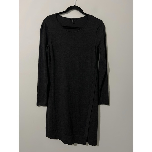 Eileen Fisher Dress Women's Small Gray Merino Wool Asymmetrical Hem Long Sleeve - Picture 5 of 16